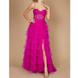 Fuchsia Sequin Corset Tulle Prom Formal Evening Dress 0